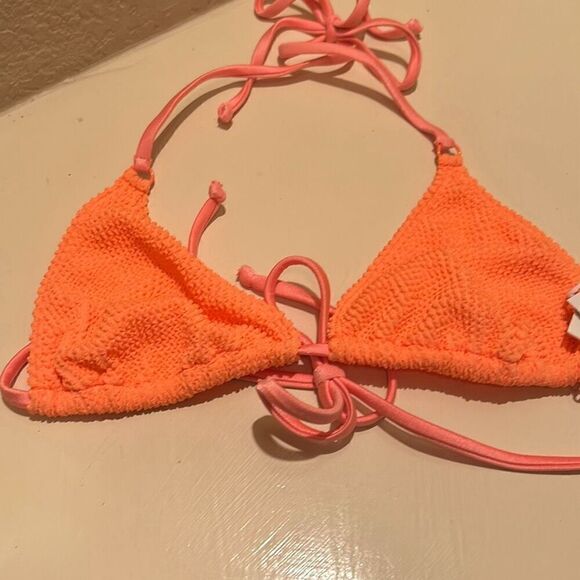 Good American Women's S/M Triangle Tie Up Texture Bikini Top Orange Cream Pastel - Picture 1 of 8